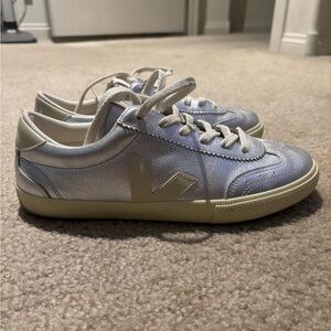 Veja Silver and Cream Sneakers